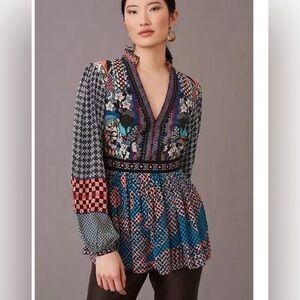 Anthropologie Bhanuni by Jyoti Onyx Top Vibrant Pattern‎ Geo Exotic- Medium